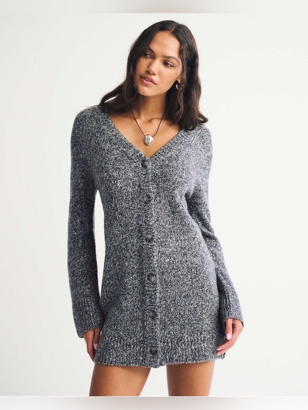 Abercrombie & Fitch Grey V-Neck Button-Front Cardigan Dress